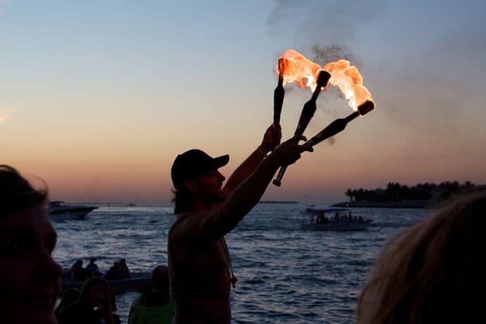Solnedgang på Mallory Square i Key West